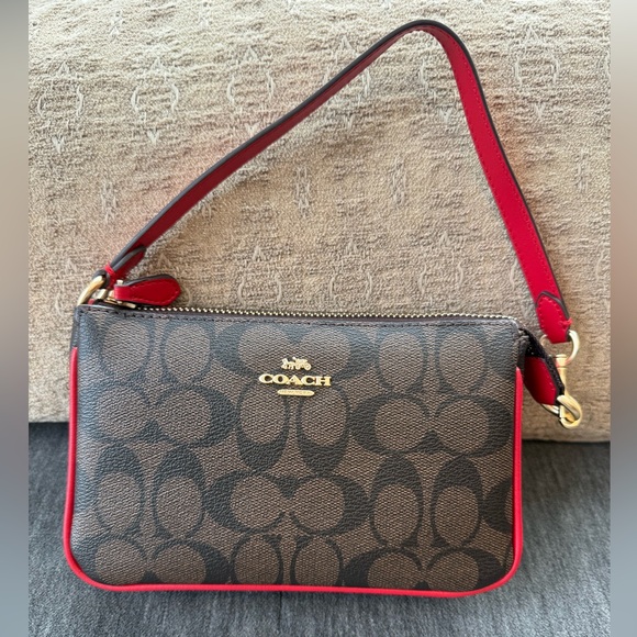 Coach Signature Brown and Red Two Way Wristlet/Handbag - Picture 2 of 14